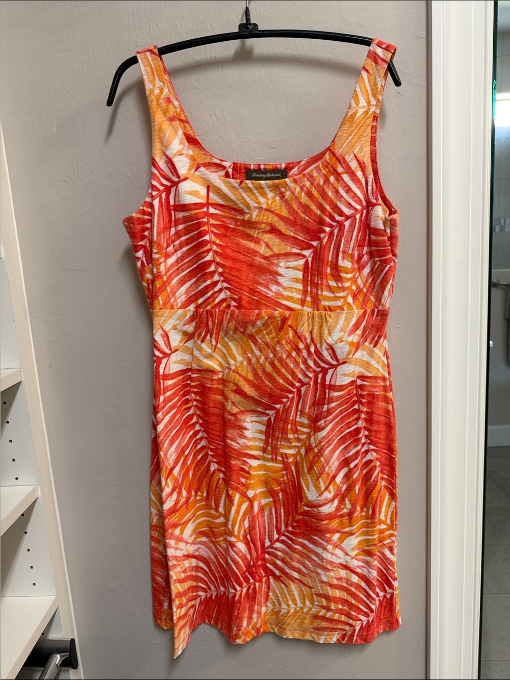 Tommy Bahama Palm-Print Scoop Neck Mini Dress in Orange, Red and Yellow